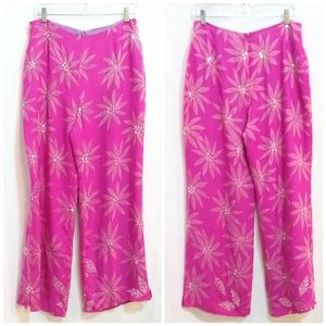 MUSE 100% Silk Floral Pants Sequin Flowy Cropped
